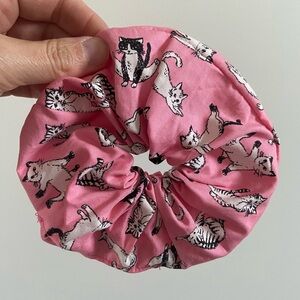 Handmade Pink Cat Yoga Scrunchie